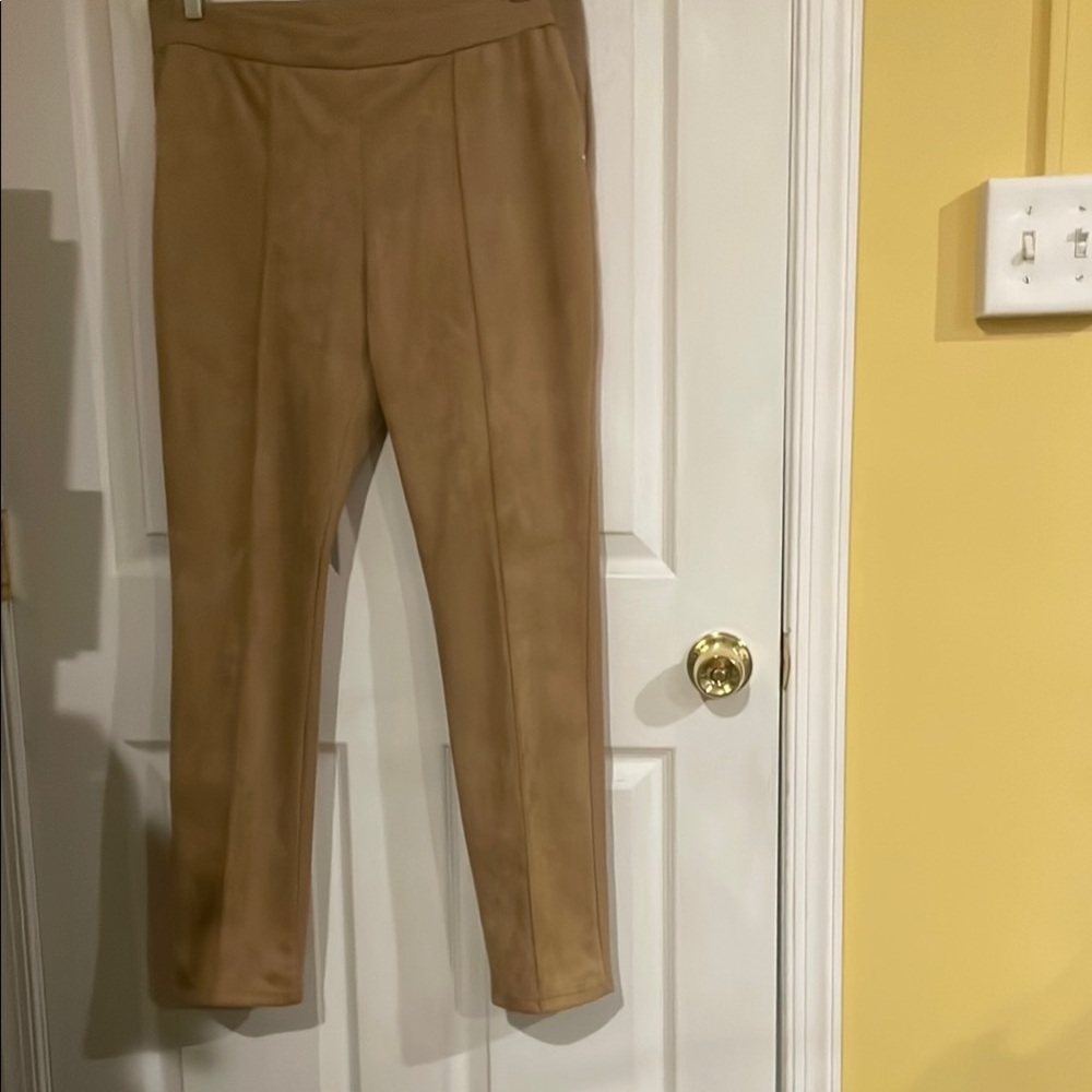 Anne Klein Classic Tan Trousers Faux Suede